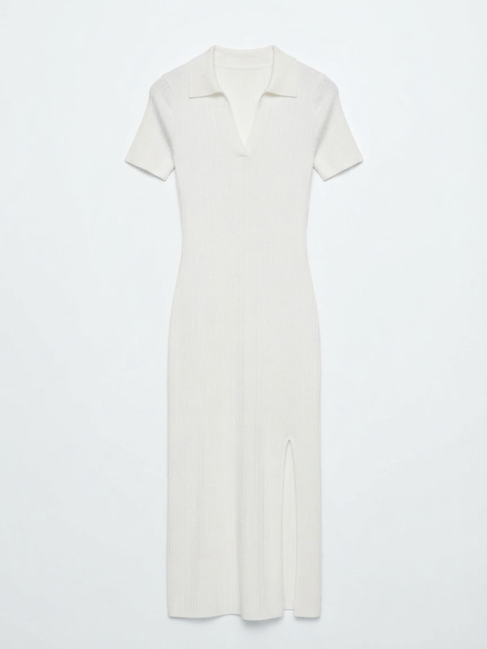 Ribbed Polo-Collar Midi Dress in Cream